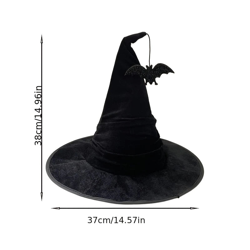 Halloween crumpled witch hat party, witch hat black velvet witch costume