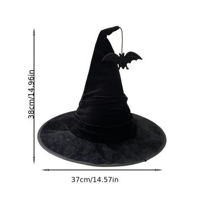 Halloween crumpled witch hat party, witch hat black velvet witch costume