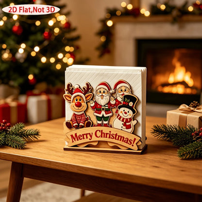 Santa Claus Wooden Napkin Holder Christmas Table Decor Desktop Tissue Storage Rack