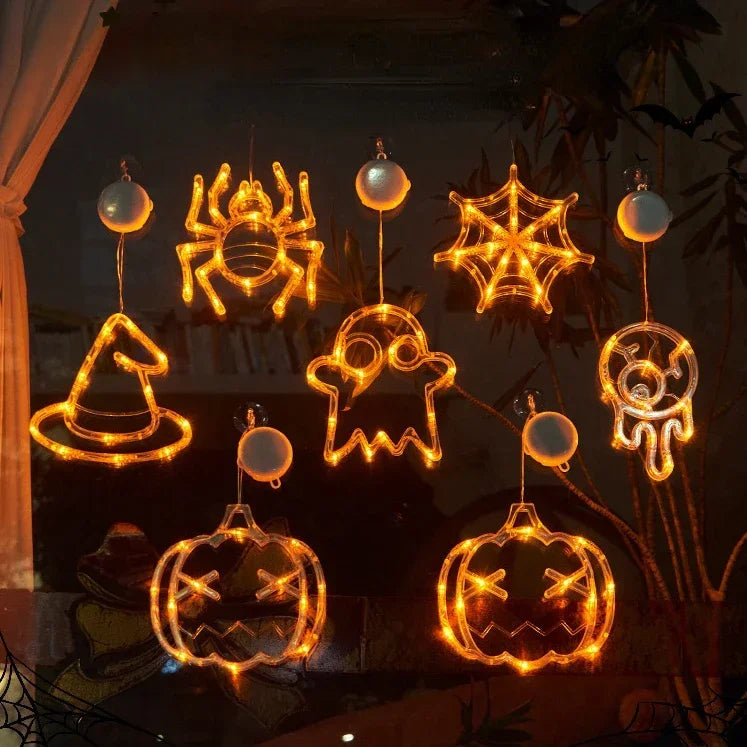 Halloween Decoration Orange Pumpkin Ghost Halloween Window Light with Suction Cup