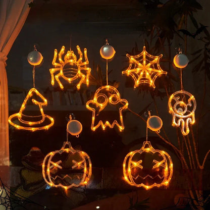Halloween Decoration Orange Pumpkin Ghost Halloween Window Light with Suction Cup
