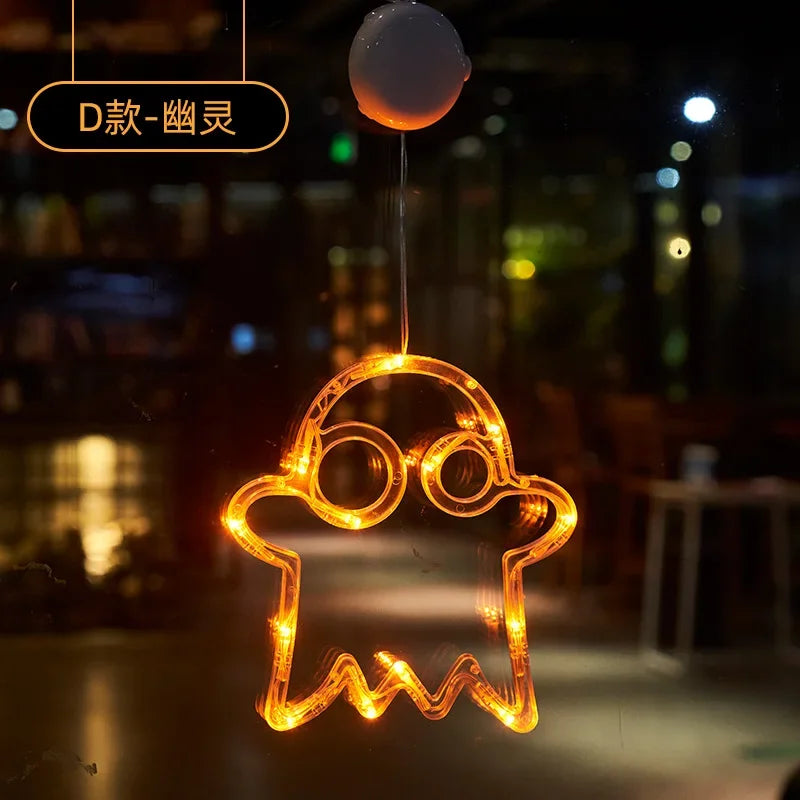 Halloween Decoration Orange Pumpkin Ghost Halloween Window Light with Suction Cup