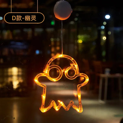 Halloween Decoration Orange Pumpkin Ghost Halloween Window Light with Suction Cup
