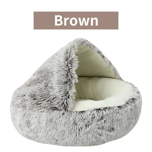 Plush Hooded Round Fluffy Soft  2 in 1 Sleeping Nest Cave for Small Dogs
