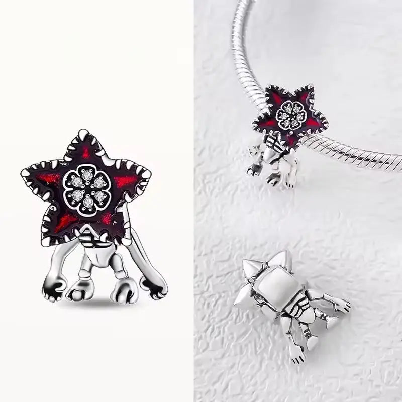925 Silver Monster Character Pendant Glow in The Dark Red Heart Beads Jewelry Gift for Women
