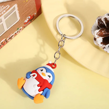 Christmas Cute Cartoon Pendant PVC Keychain Santa Claus Candy Reindeer Hat Tree