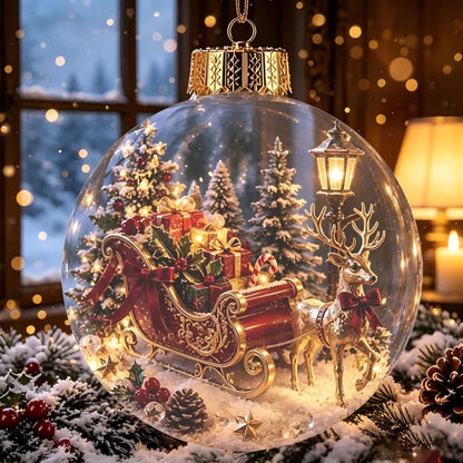 Acrylic Christmas Bell Ornament Decoration 3D Snow Globe Santa Snowman Ball Hanging Xmas Tree Pendant