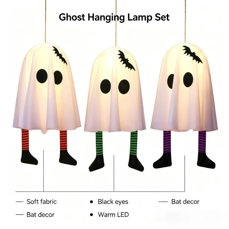 Halloween Glowing White Ghost Hanging Ghosts with Fairy Lights Halloween Outdoor Decoration