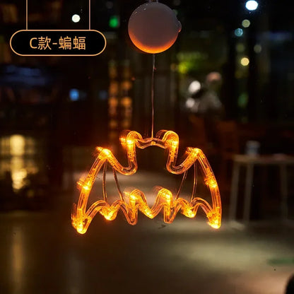 Halloween Decoration Orange Pumpkin Ghost Halloween Window Light with Suction Cup