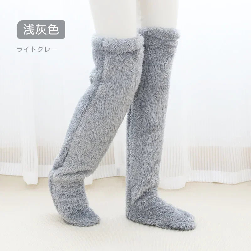Long Paws Fuzzy Leggings Over Knee Slippers Hairy Stockings