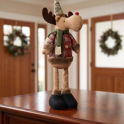 Retractable Christmas Gnome Doll, Vintage Snowflake Plaid Fabric Design