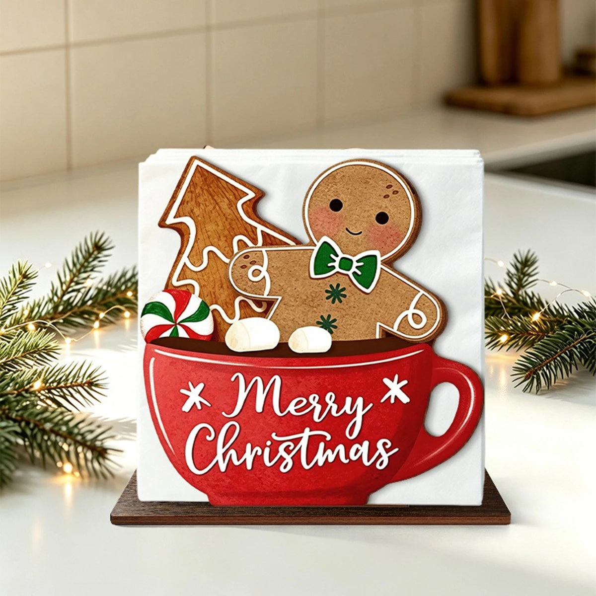 Santa Claus Wooden Napkin Holder Christmas Table Decor Desktop Tissue Storage Rack
