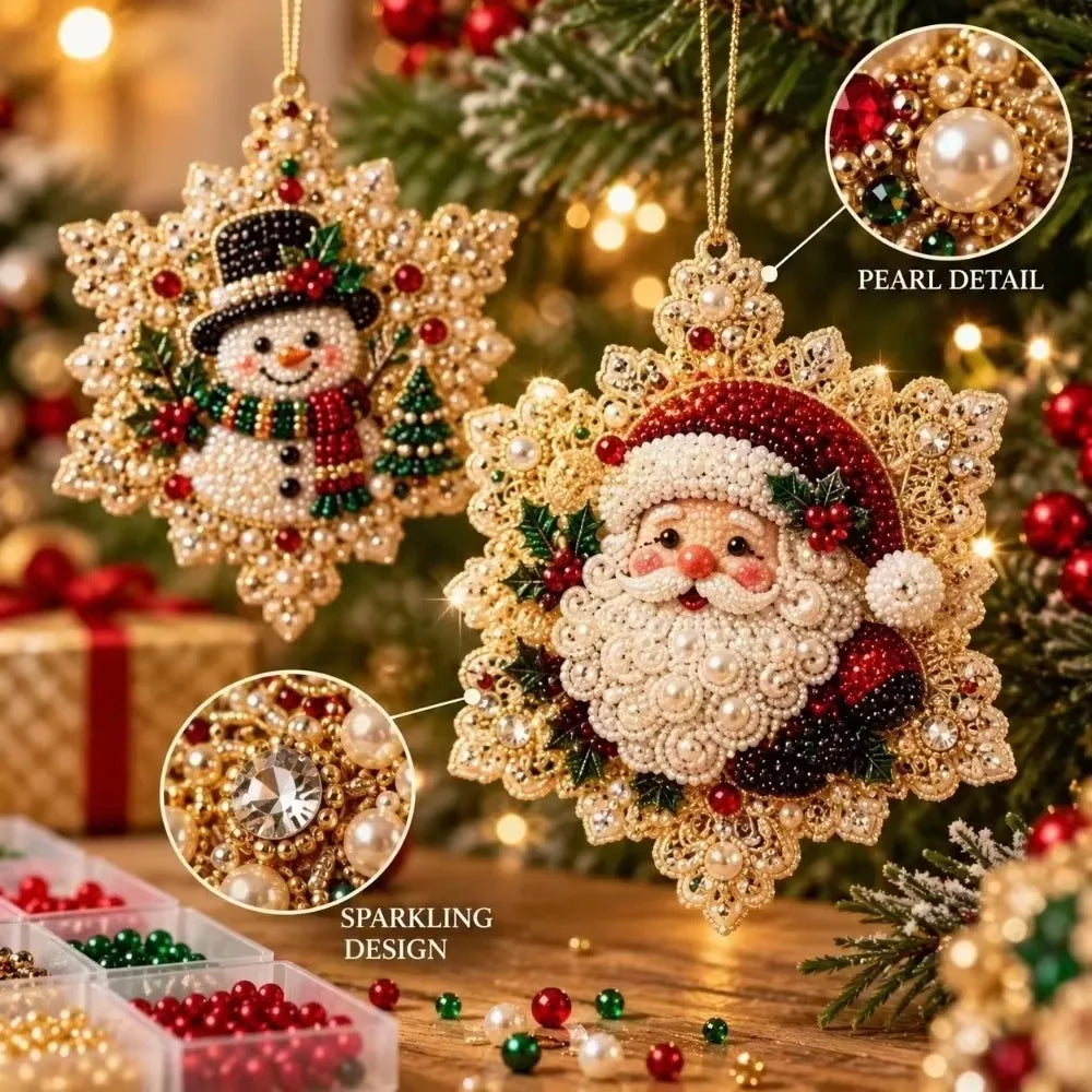 6PCS Pearl Diamond Art Kit for Christmas Hanging Ornaments DIY Adult Crafts Tree Decorations