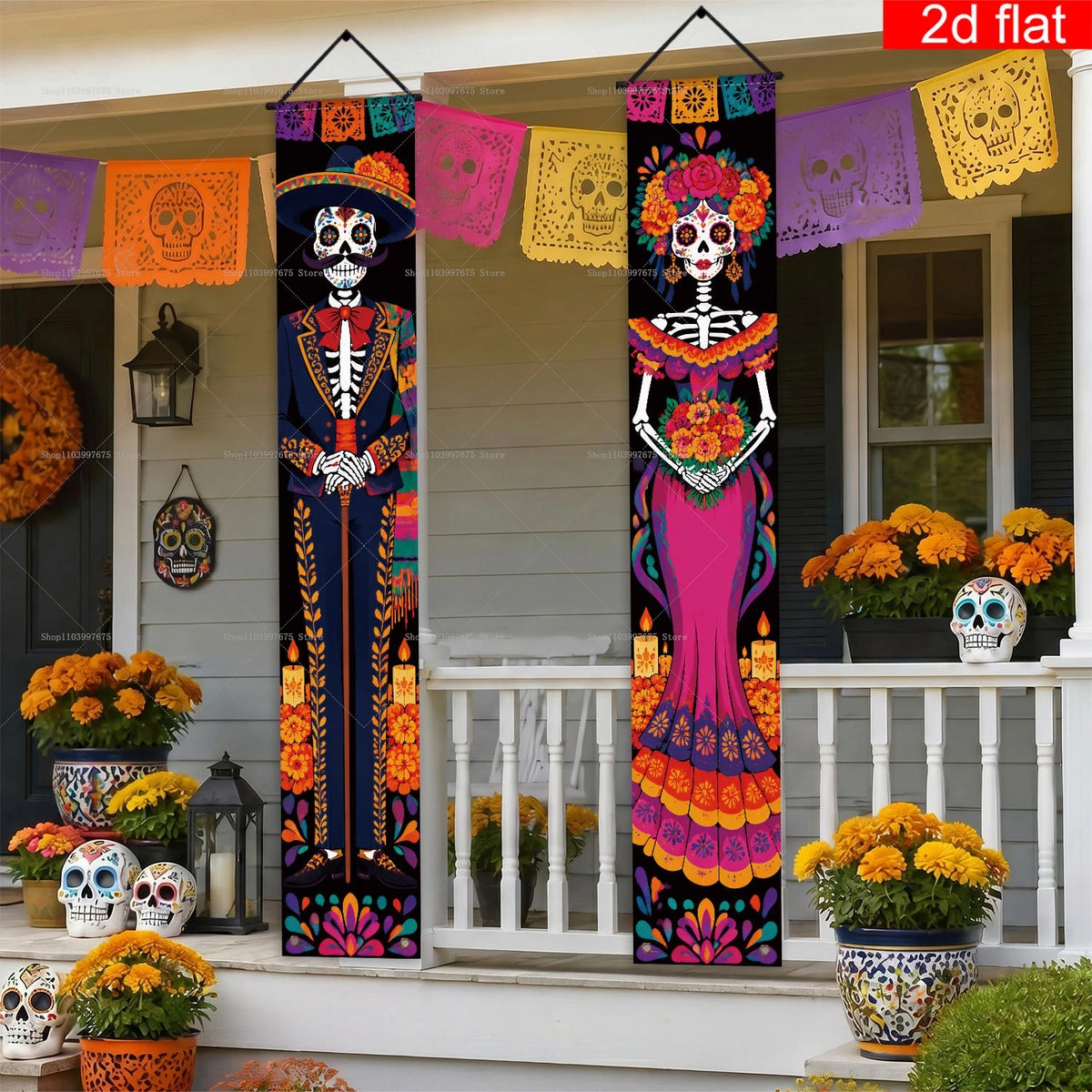 Halloween Decorations Dia De Los Muertos Porch Sign Banners