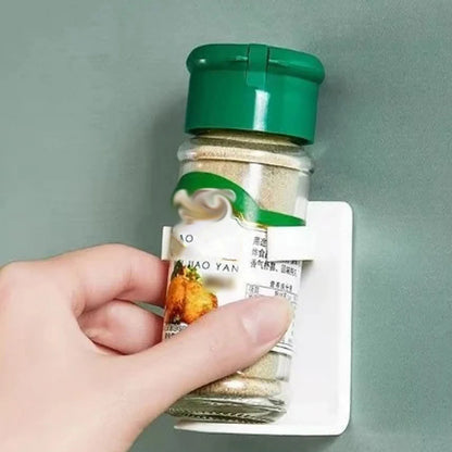 Wall Mounted Spice Bottle Storage Rack Kitchen Seasoning Holder Adhesive Plastic Clip Cabinet Door Spice Jar/Cosmetic Dispenser