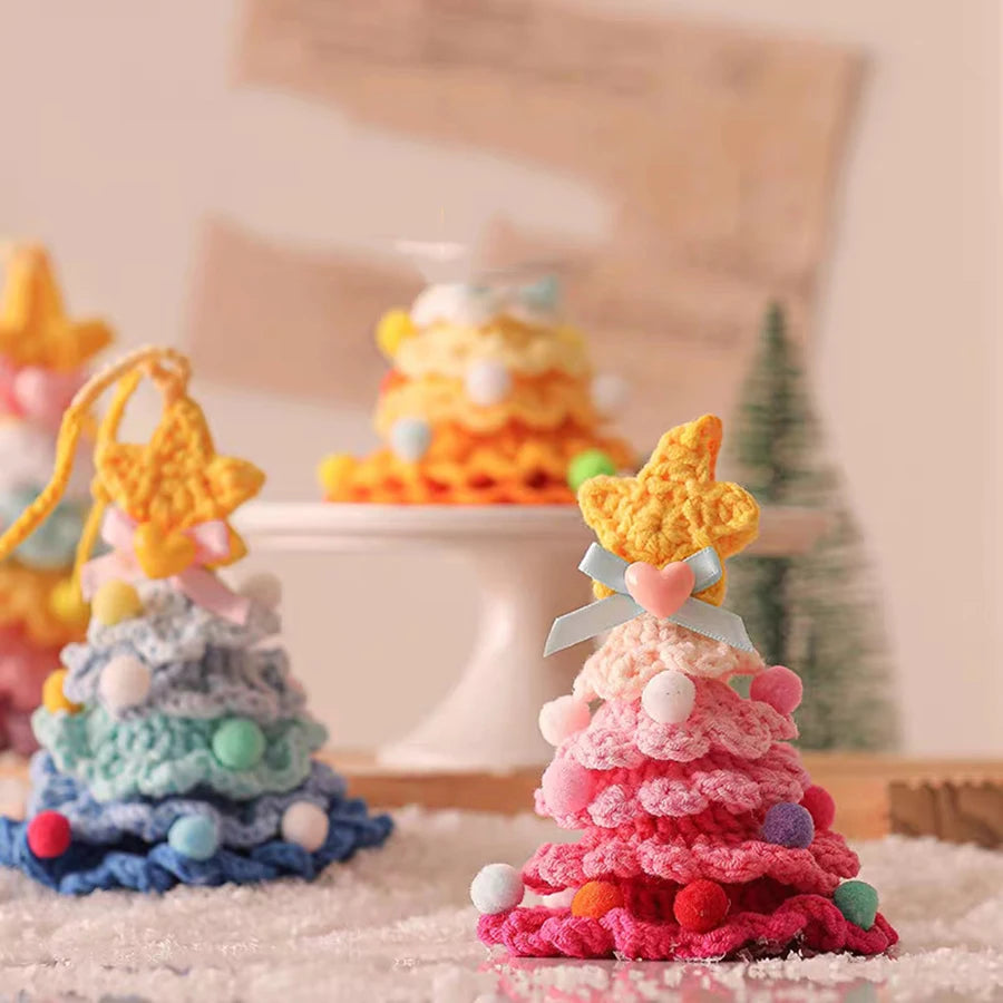 Knitted Christmas Tree with Jingle Bell Plush Christmas Hanging Pendant