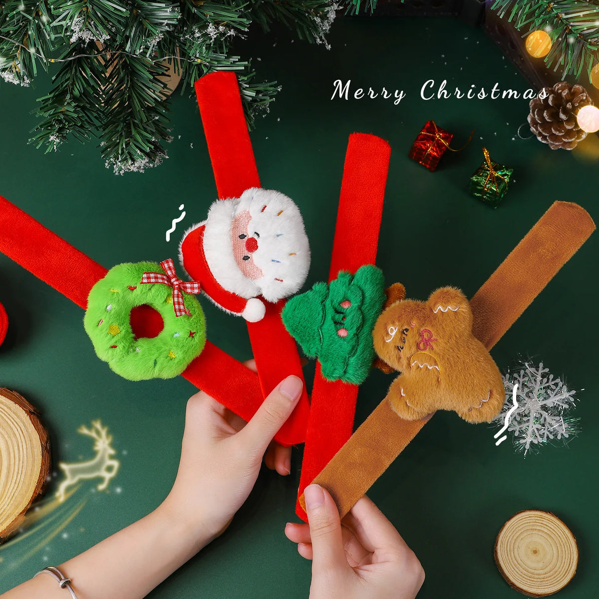 Christmas Decorations Plush Santa Claus Papa Ring Cartoon Cute Bracelet Toys