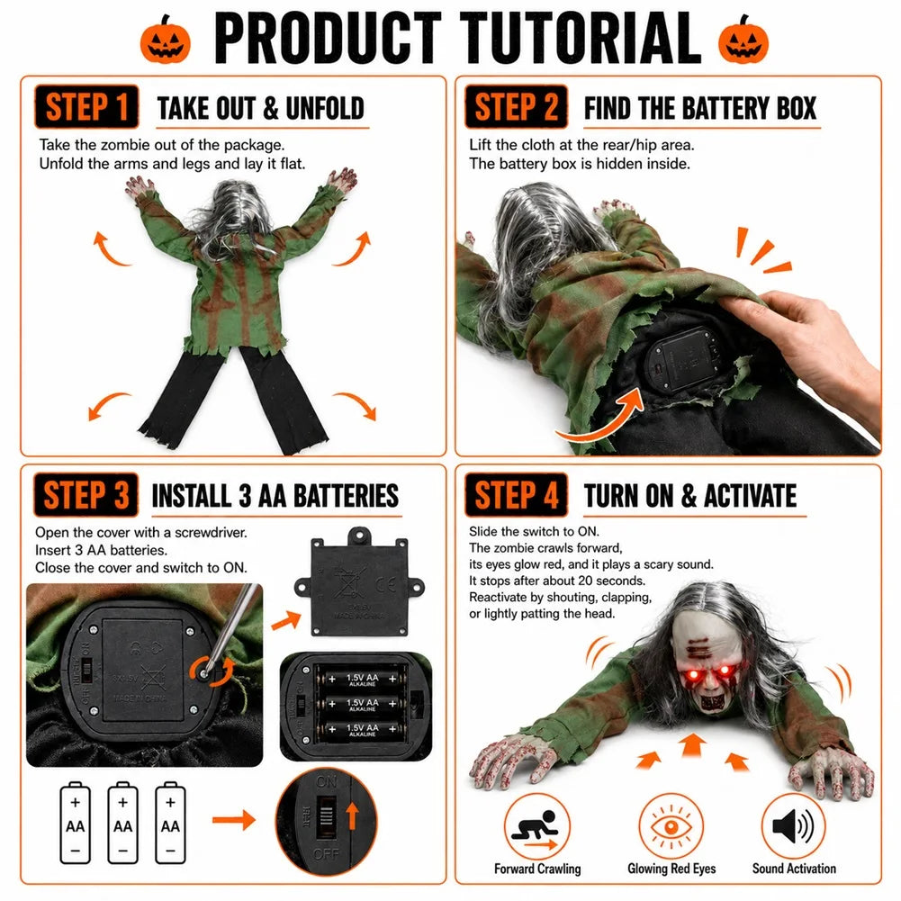 Halloween Crawling Zombie Scary Haunted House Decor Prop Motion Sensor