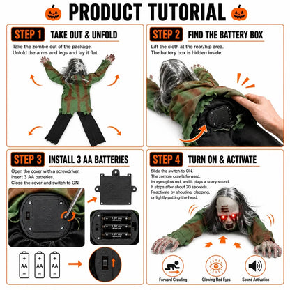 Halloween Crawling Zombie Scary Haunted House Decor Prop Motion Sensor
