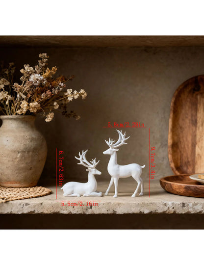 2-Piece Gold-Plated Reindeer Ornament Set, Standing and Lying desktop Ornaments