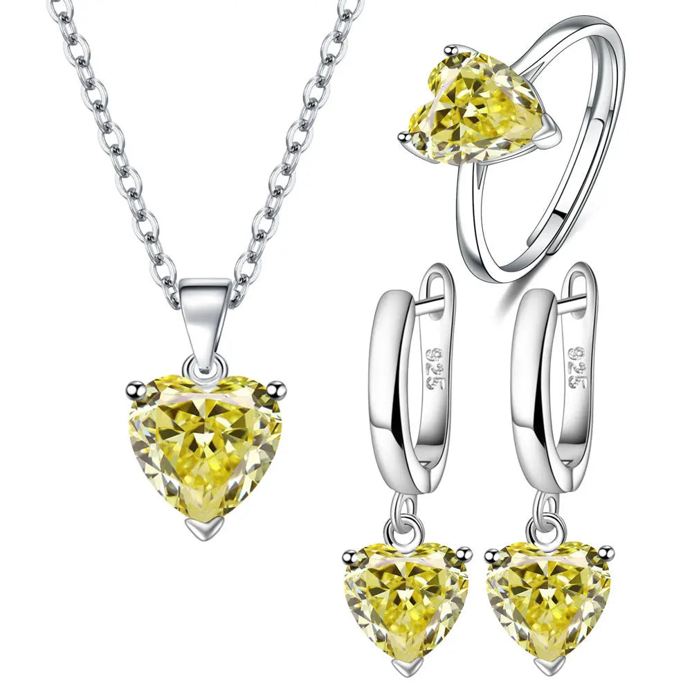 925 Sterling Silver Heart Zircon Jewelry Set for Women Elegant Gift