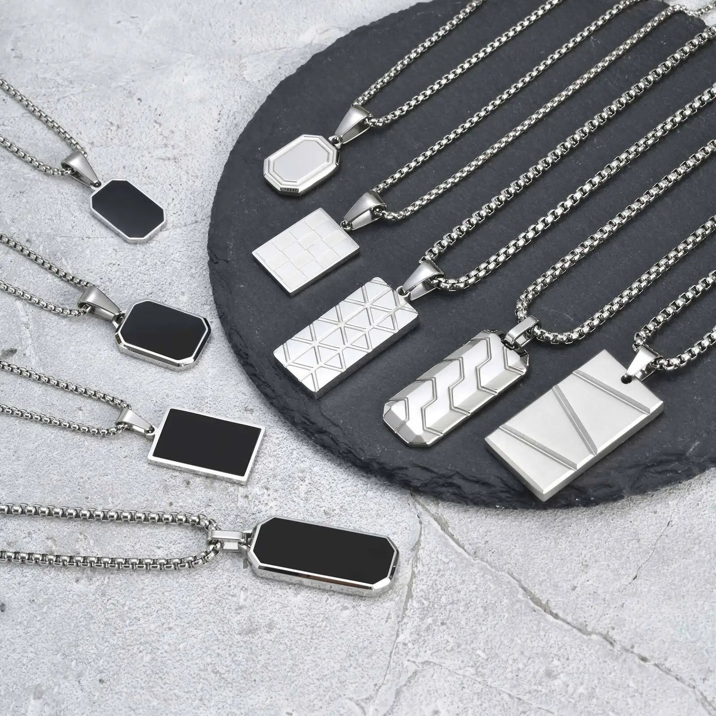 Black Silver Stainless Steel Military Dogtags with Box Chain Gift