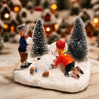 Christmas Village Set Accessories, Kids Playing Figurine,