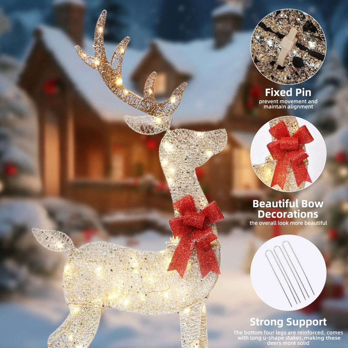 Deer Family Illuminated Christmas Decorations 3 Piece Set 2.5D Christmas Theme with 145 LED Lights