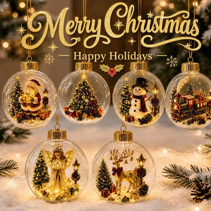 Acrylic Christmas Bell Ornament Decoration 3D Snow Globe Santa Snowman Ball Hanging Xmas Tree Pendant