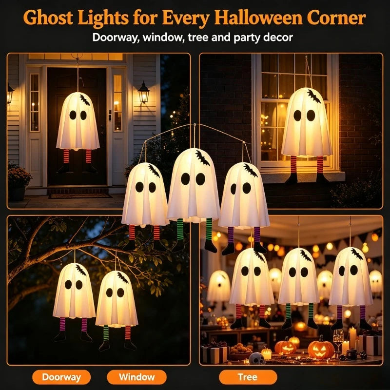 Halloween Glowing White Ghost Hanging Ghosts with Fairy Lights Halloween Outdoor Decoration