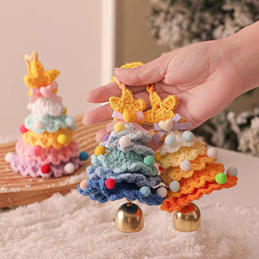 Knitted Christmas Tree with Jingle Bell Plush Christmas Hanging Pendant