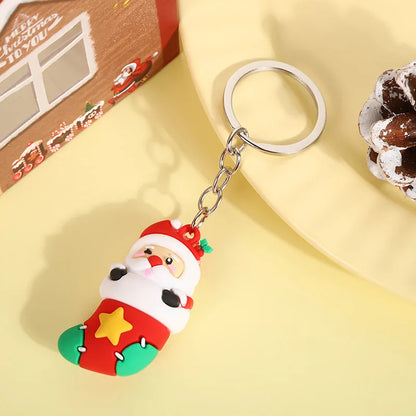 Christmas Cute Cartoon Pendant PVC Keychain Santa Claus Candy Reindeer Hat Tree