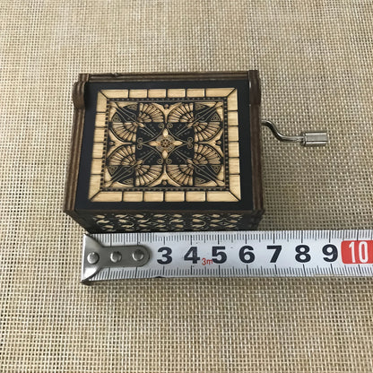 Hand Cranked Black Christmas Music Box Wooden Antique Carved Classic Theme Music f