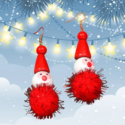Merry Christmas Velvet Elk Bowknot Dangle Earrings For Women Red Hair Ball