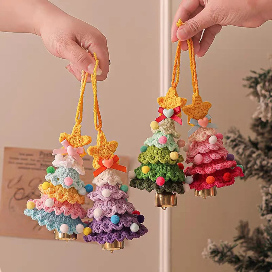 Knitted Christmas Tree with Jingle Bell Plush Christmas Hanging Pendant