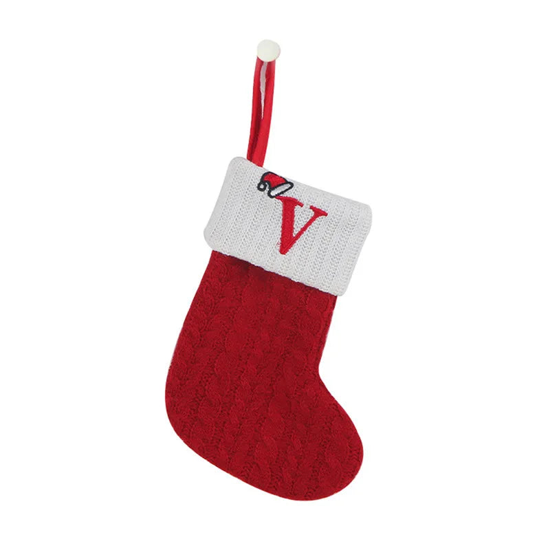 Christmas Socks Knitting Snowflake Letter Stocking Christmas Decoration