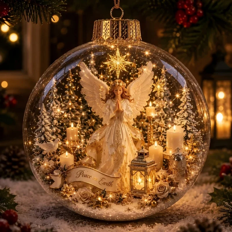 Acrylic Christmas Bell Ornament Decoration 3D Snow Globe Santa Snowman Ball Hanging Xmas Tree Pendant