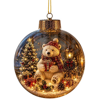 Acrylic Christmas Bell Ornament Decoration 3D Snow Globe Santa Snowman Ball Hanging Xmas Tree Pendant