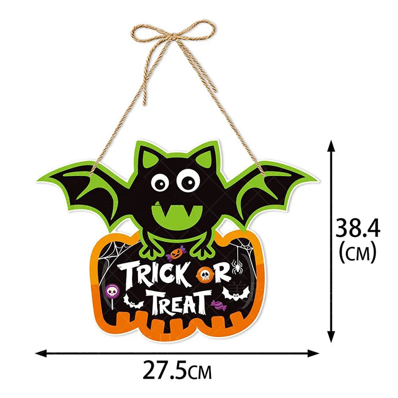 Halloween Paper Hanging Sign Spooky Pumpkin Witch Ghost Front Door Hanger
