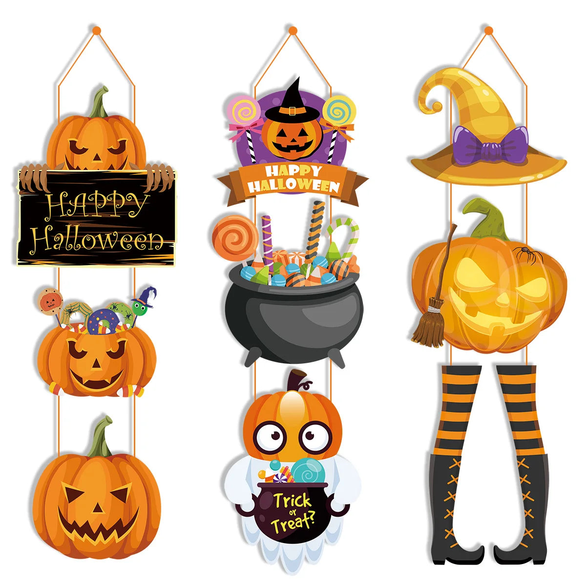 Halloween Paper Hanging Sign Spooky Pumpkin Witch Ghost Front Door Hanger