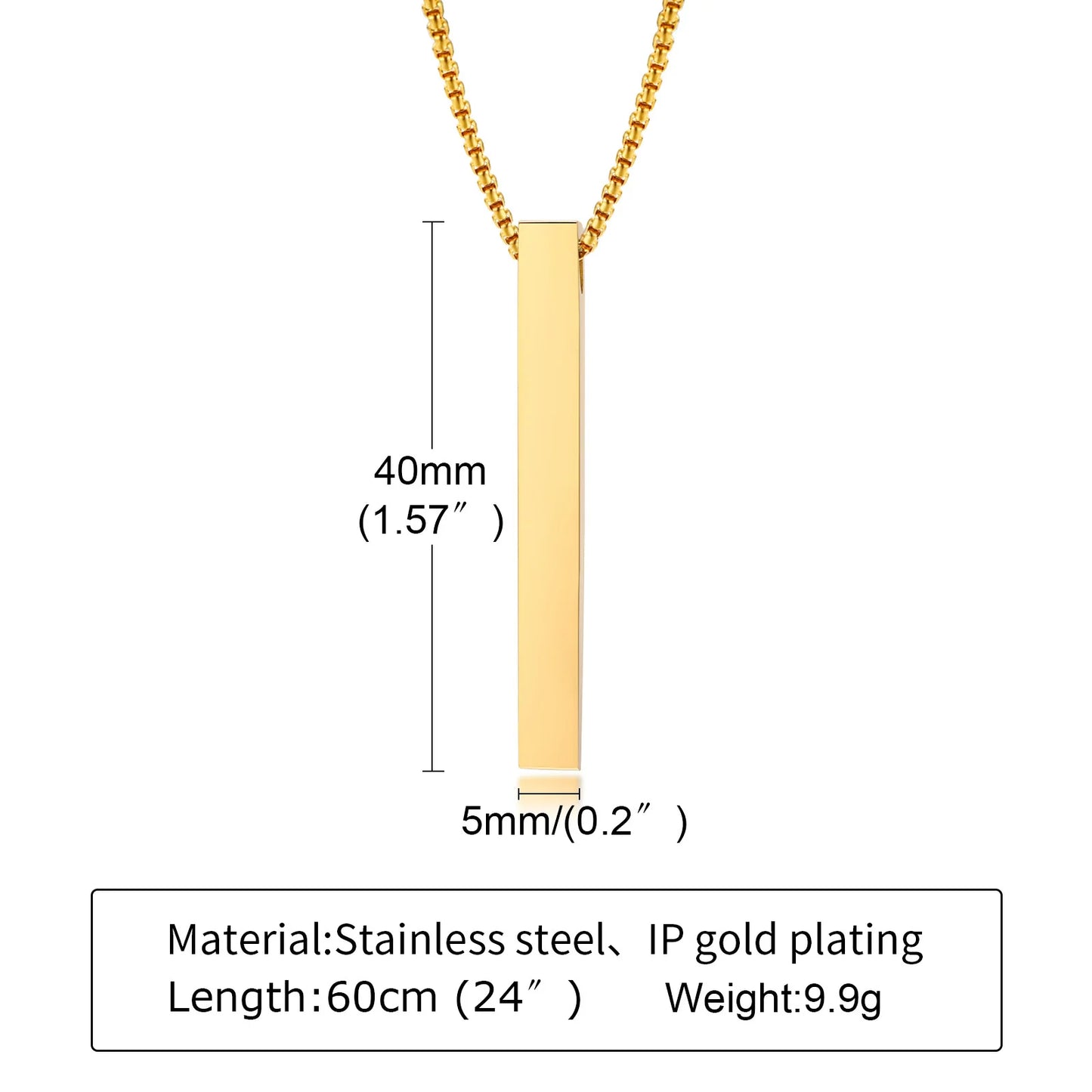 Stainless Steel Rectangle Vertical Bar Pendant Simple Casual Gift