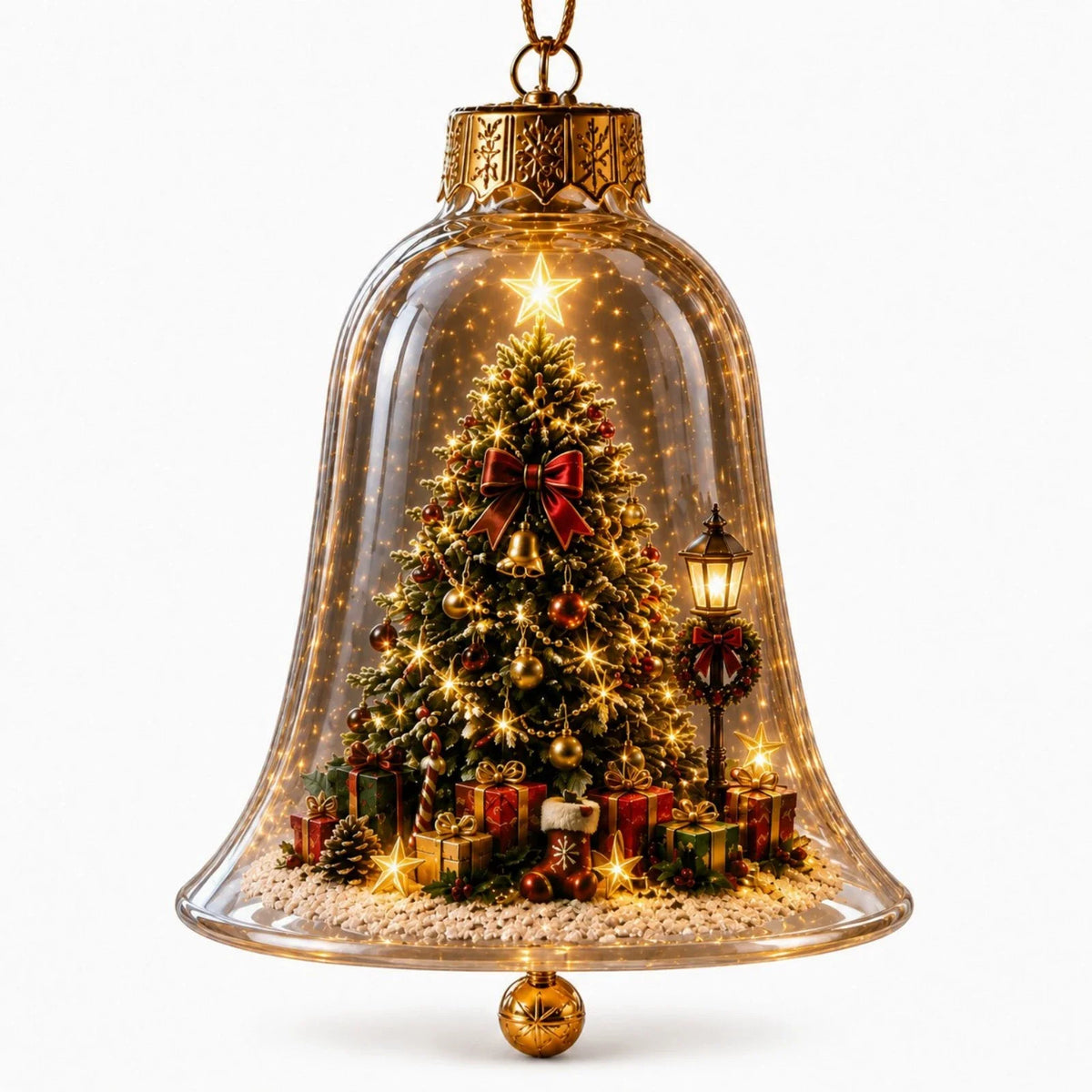 Acrylic Christmas Bell Ornament Decoration 3D Snow Globe Santa Snowman Ball Hanging Xmas Tree Pendant