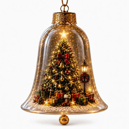 Acrylic Christmas Bell Ornament Decoration 3D Snow Globe Santa Snowman Ball Hanging Xmas Tree Pendant
