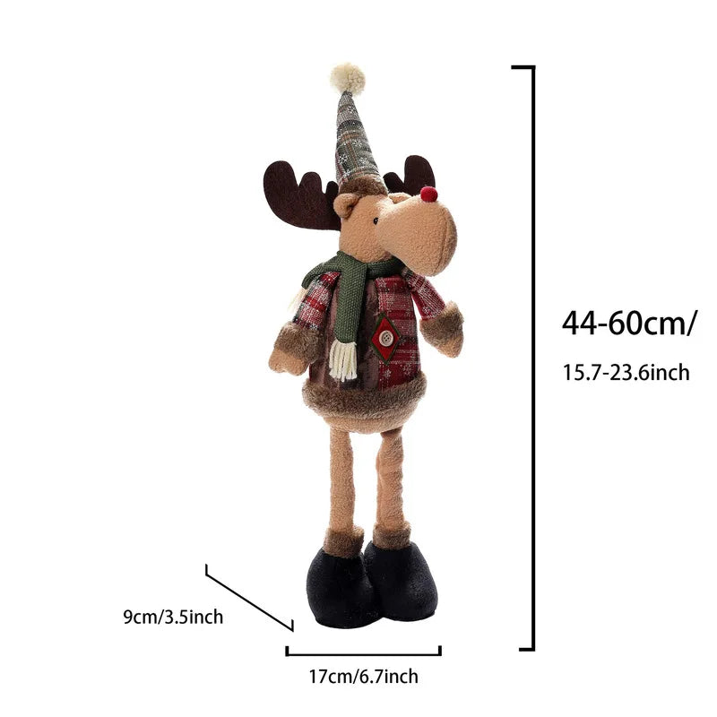 Retractable Christmas Gnome Doll, Vintage Snowflake Plaid Fabric Design