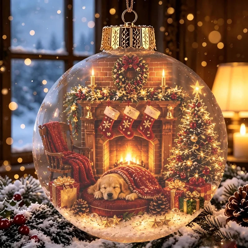 Acrylic Christmas Bell Ornament Decoration 3D Snow Globe Santa Snowman Ball Hanging Xmas Tree Pendant