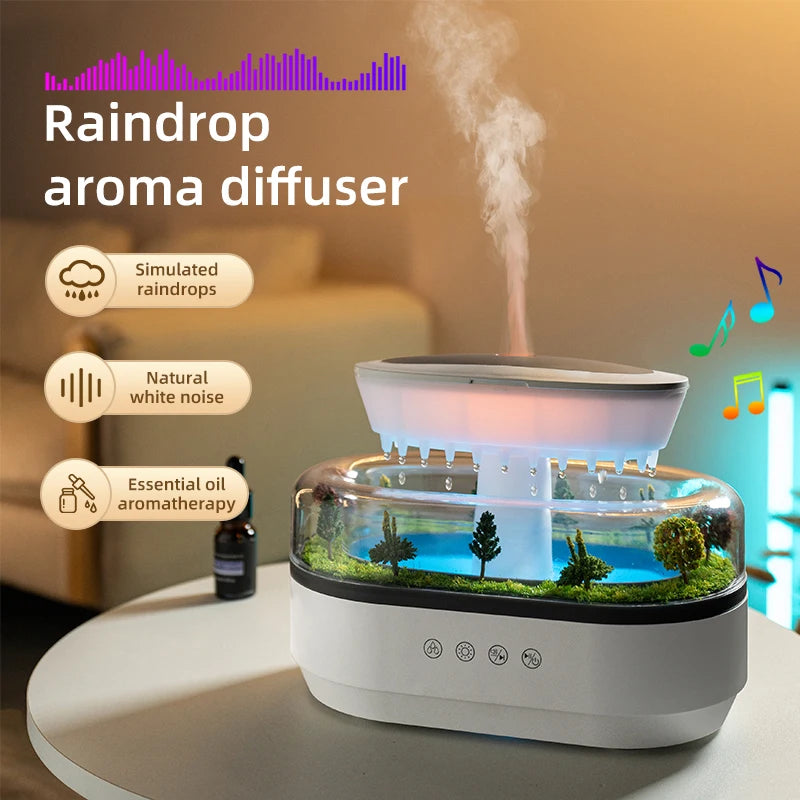 Aroma Humidifier Raindrop Air Humidifier Colorful Light White Noise Essemtial Oil Diffuser