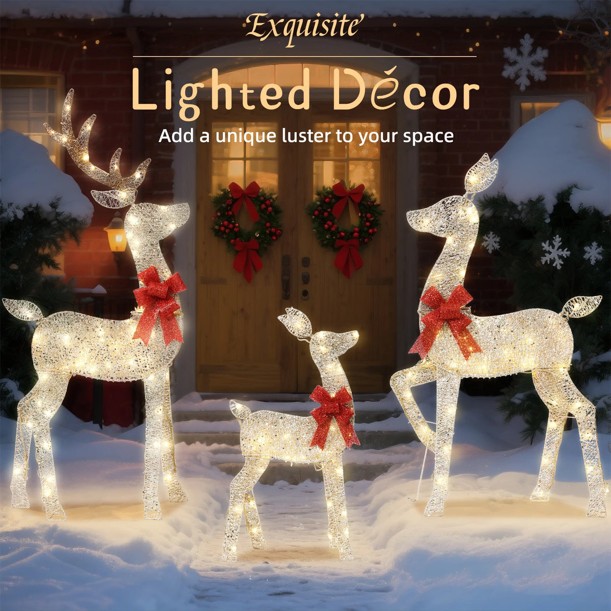 Deer Family Illuminated Christmas Decorations 3 Piece Set 2.5D Christmas Theme with 145 LED Lights