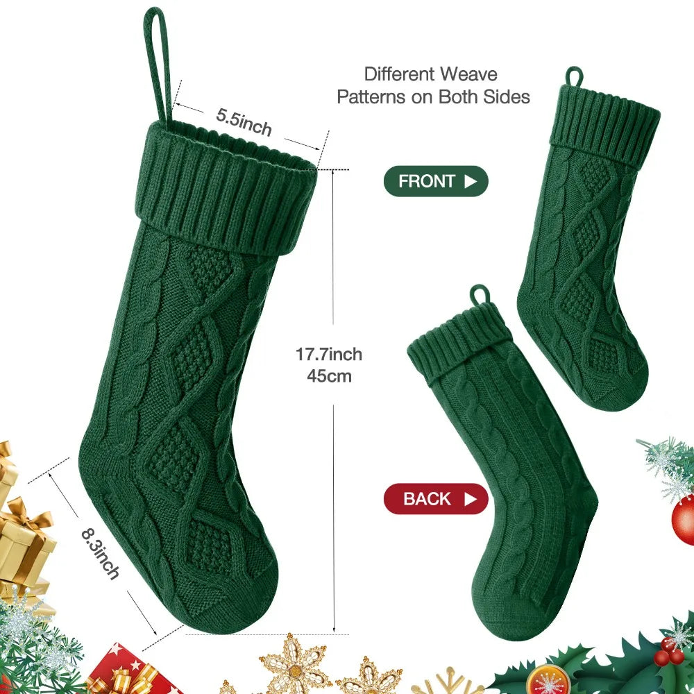 6 Pack Christmas Stockings, Personalized Cable Knit Christmas Stocking with Wooden Name Tag
