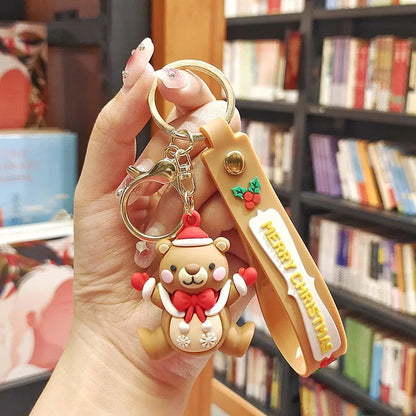 Christmas Cute Cartoon Pendant PVC Keychain Santa Claus Candy Reindeer Hat Tree