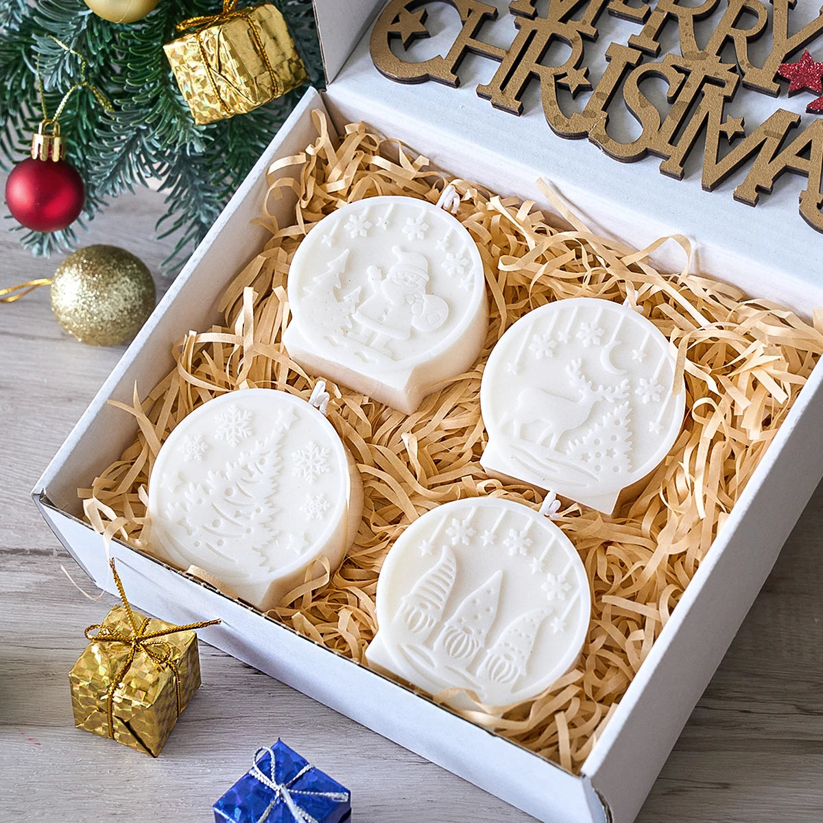 Christmas Ornaments Silicone Candle Mold DIY Handmade Relief Christmas Ball Plaster Resin